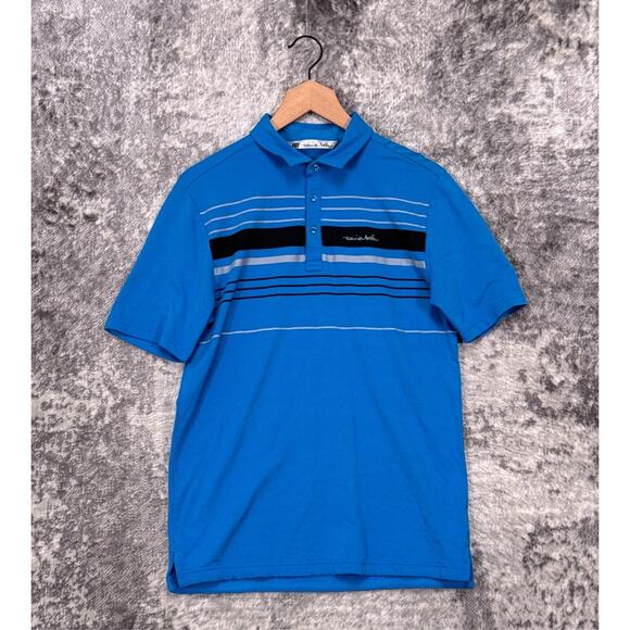 Travis Mathew Polo Shirt Small Mens Blue Striped Short Sleeve Golf - Picture 1 of 9